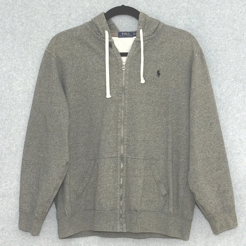 Polo Ralph Lauren Men Jacket XXL Gray Full Zip Hoodie Cotton Blend Sporty READ